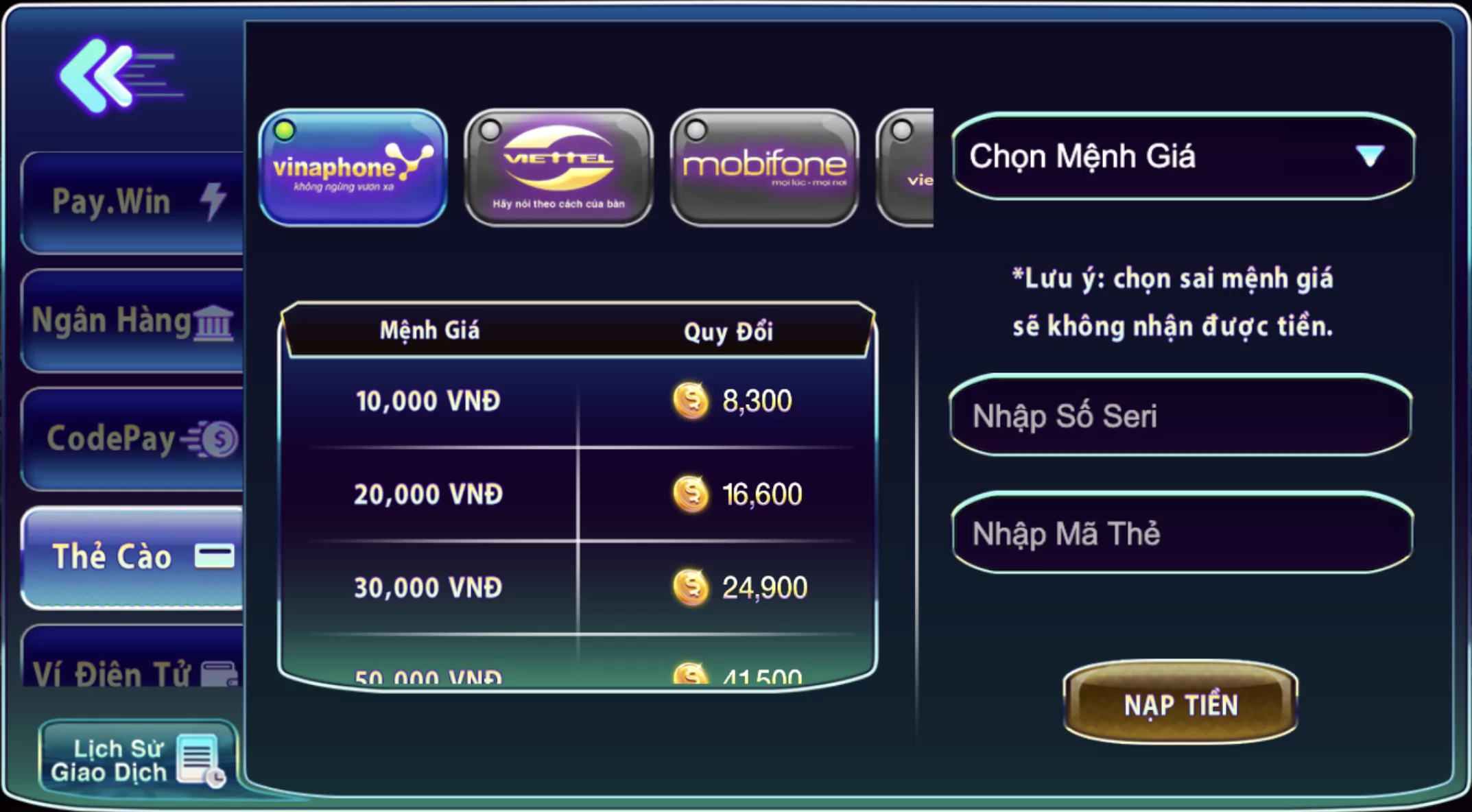 Nạp thẻ cào điện thoại tại 789 Club